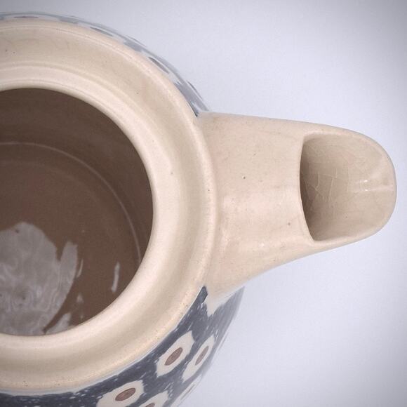 Vintage Bunzlau Ceramic Teapot Peacock Eye Pattern - Picture 9 of 10